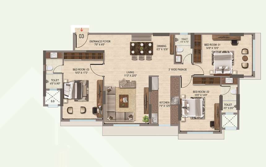 VKG Manhattan Vile Parle East 3BHK Floor Plan